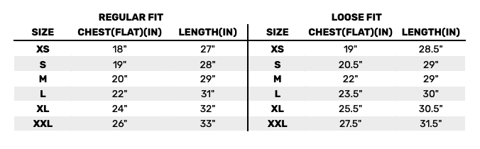 2026 Santa Cruz Mens T-Shirts  Size Chart